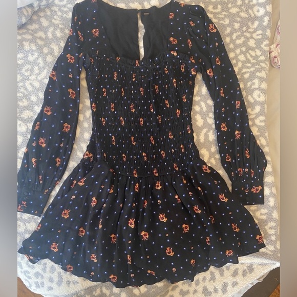 XS Free People Black Floral Mini Dress - Picture 3 of 5